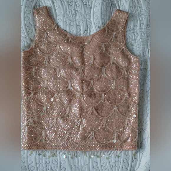 Macy's Pink Rhinestone and Beaded Fringe Tank Top Small - Picture 2 of 7